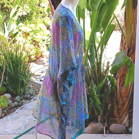 EXOTIC BEACH COVERUP Turqouise Sequins PLUS SIZE Paisely Gypsy Mirror One Size - Picture 8 of 10